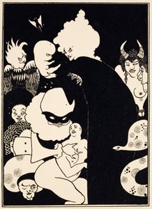 Dziwne stworzenia Luciana, ilustracja z „Prawdziwej historii Luciana”, c.1894 autorstwa Aubrey Beardsley