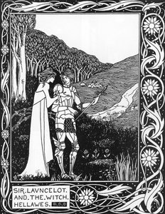 Sir Launcelot i wiedźma Hellawes (Lancelot i wiedźma Hellawes) Ilustracja Aubreya Beardsleya (1872-1898) ze „Śmierci Artura” Thomasa Malory