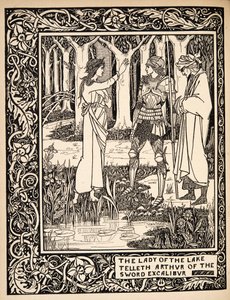 Pani Jeziora opowiada Arturowi o mieczu Excalibur autorstwa Aubrey Beardsley