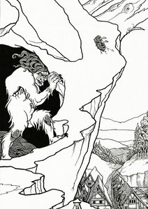 Osuwisko, strona tytułowa „Pastor Sang” Bjornona, 1899 autorstwa Aubrey Beardsley