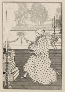 Modlitwa barona. Z „Gwałtu na zamek”. z książki pięćdziesiąt rysunków autorstwa Aubrey Beardsley