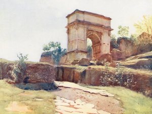 Rzym: Łuk Tytusa z Via Sacra (kolorowa litografia) autorstwa Aubrey Waterfield