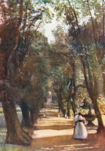 Rzym: Aleja Ilex w Villa Borghese (kolorowa litografia) autorstwa Aubrey Waterfield