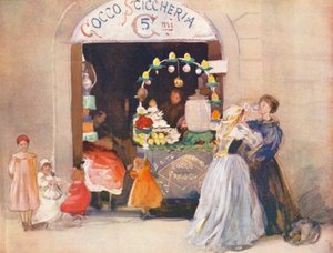 Rzym: Summer Drink Shop (kolorowa litografia) autorstwa Aubrey Waterfield