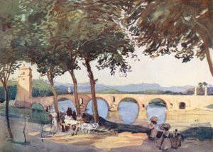 Rzym: Ponte Molle (kolorowa litografia)