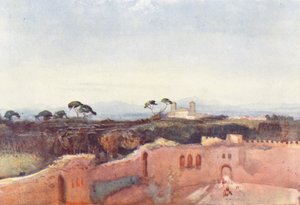 Rzym: Villa Borghese z dachu (kolorowa litografia)