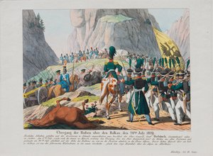 Armia grafa Iwana Iwanowicza Diebitscha przechodząca przez Bałkany, ok. 1930 r. 1830 autorstwa August Friedrich Andreas Campe