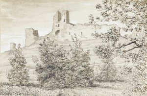 Widok ruin zamku Rakvere, 1828 (sepia i ołówek na papierze)