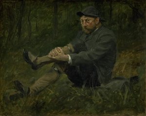 Architekt Thorvald Bindesbøll w świerkowym lesie na Kullen