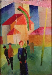 Kościół ozdobiony flagami (olej na płótnie) autorstwa August Macke
