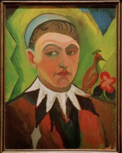 Klaun, karykaturalny autoportret autorstwa August Macke