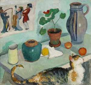 Duch w domowym fotelu: martwa natura z kotem autorstwa August Macke