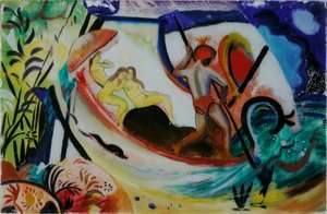 Trzy dziewczyny na barce autorstwa August Macke