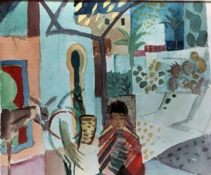 Dziewczyna z koniem i osłem autorstwa August Macke