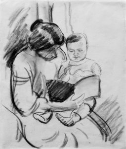 Matka z dzieckiem, czytanie (Elisabeth i Walterchen autorstwa August Macke