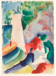 ""Piknik na plaży"" (Piknik po żegludze) Akwarela Augusta Macke (1887-1914) 1913 Wymiary 17,6x12,2 cm Albertina, Wiedeń autorstwa August Macke