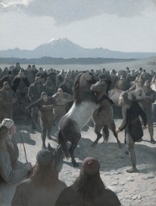 Historia spalonego Njálla: Walka konna w Hliðarendi, lata 80. XIX wieku. autorstwa August Malmström