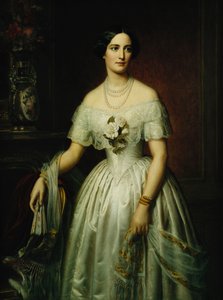 Portret kobiety stojącej trzy czwartej długości w białej sukni, 1851 i 1876