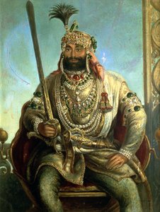 Portret maharadży Sher Singha, w królewskim stroju, ok. 1850 r autorstwa August Theodor Schoefft