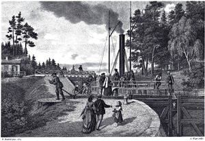 Widok śluzy Juustila w Finlandii, 1873