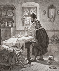 Toaleta. Opieka nad dziećmi z XIX wieku. autorstwa Augusta Ludwig