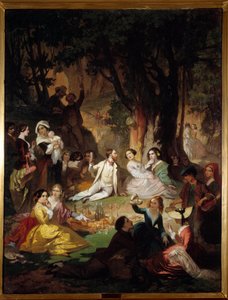 Degustacja Champetre Scena pikniku w społeczeństwie mieszczańskim. Obraz Barthelemy Glaizes (1807-1893) 1850 Montpellier, Muzeum Fabre