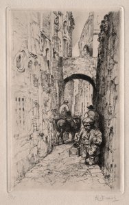 Krasnal w wąskiej uliczce autorstwa Auguste Brouet