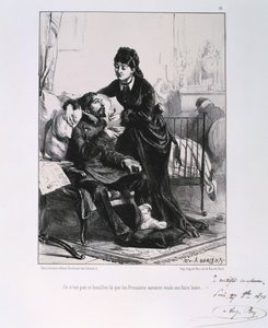 Kobieta karmiąca zupę rannego żołnierza, oblężenie Paryża, wojna francusko-pruska, 1870 1871