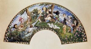 George Sand i przyjaciele w Nohant w 1838, obraz wachlarzowy Auguste Charpentier (1813-1880)