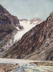 Francja: Lodowiec Blanc Du Mt Pelvoux (kolorowa litografia) autorstwa Auguste Gerardin