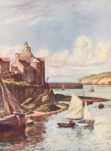 Francja: Le Port Du Conquet (kolorowa litografia) autorstwa Auguste Gerardin