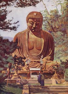 Daiboutsou z Kamakoura, Japonia (kolorowa litografia) autorstwa Auguste Gerardin