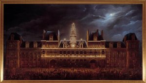 Iluminacja ratusza na święto króla Ludwika Filipa I (1 maja) autorstwa Auguste Jean Simon Roux