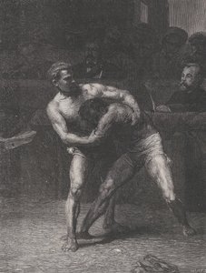 Zapaśnicy The Wrestlers, z Le Monde Illustré, 22 maja 1875. autorstwa Auguste Joliet