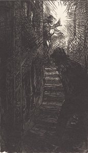 Rzeźbione schody rue Boutebrie, opublikowane w 1901 r. autorstwa Auguste Lepere