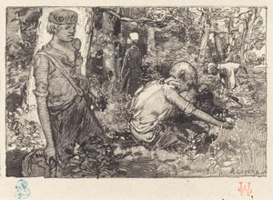 Zbiór lilii majowej (La cueillette du muguet) autorstwa Auguste Lepere