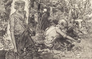 Zbiór lilii majowej La cueillette du muguet, 1908. autorstwa Auguste Lepere