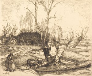 Na bagnach zatopionych - Pasterz Au marais inonde - Le berger, 1911. autorstwa Auguste Lepere