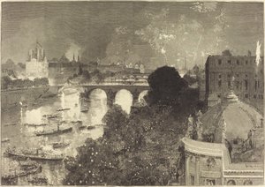 14 lipca. Iluminacja Sekwany od Pont Neuf do Pont au Change autorstwa Auguste Lepere