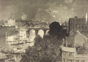 14 lipca. Iluminacja Sekwany od Pont Neuf do Pont au Change, 1882. autorstwa Auguste Lepere