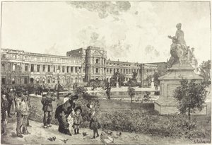 Ruiny Pałacu Tuileries przed ich wyburzeniem autorstwa Auguste Lepere