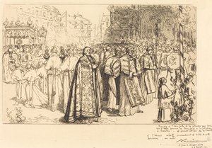 Powrót procesji do katedry w Nante (Rentree de la Procession a la Cathedral de Nantes) autorstwa Auguste Lepere