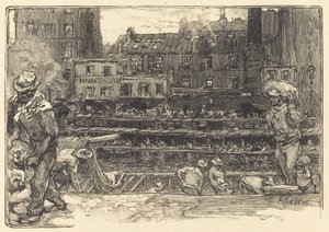 Rozładunek, Kanał St. Martin Urządzenia do rozładunku gipsu, Kanał Saint-Martin, 1890. autorstwa Auguste Lepere