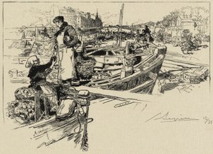 Scena na nabrzeżu, prawdopodobnie lata 80. XIX wieku (trawienie na tkance) autorstwa Auguste Louis Lepère