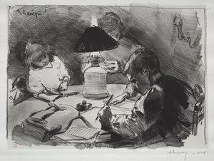 Wokół lampy autorstwa Auguste Louis Lepère