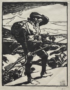 Łowca alpejski obserwujący równinę Renu autorstwa Auguste Louis Lepère