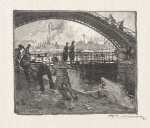 Śluza na kanale św. Marcina autorstwa Auguste Louis Lepère