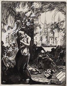 Ogień Louvain autorstwa Auguste Louis Lepère