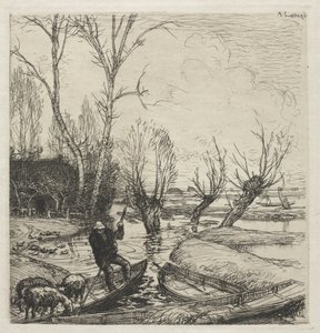 [Mężczyzna w łodzi z trzema owcami] autorstwa Auguste Louis Lepère