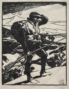Łowca alpejski obserwujący równinę Renu autorstwa Auguste Louis Lepère